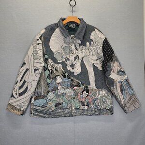 Rebel Vengeance  Japanese Samurai Ukiyo-e Skeleton Tapestry Jacket sz M